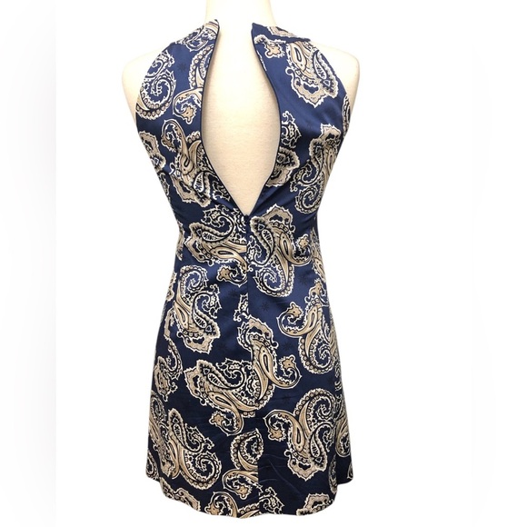 Ann Taylor Loft High Halter Neck Navy Blue with White & Tan Paisley Print Dress - Picture 5 of 7